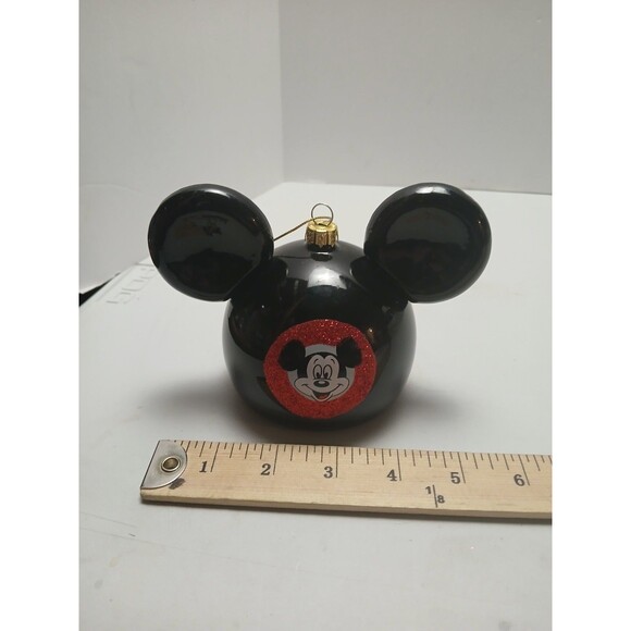 Disney Christmas Ornament Mickey Mouse Ear Black Red Glass No Box Used - Picture 3 of 3